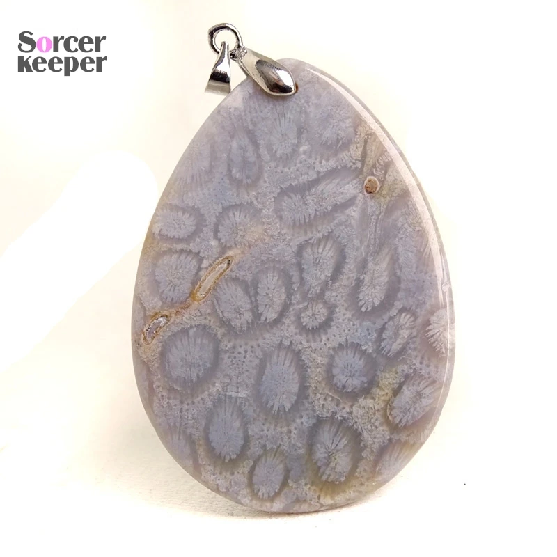 Classic Hot Natural Healing Crinoid Coral Stone Pendant Necklace For Women And Men Chrysanthemum Stone Jewelry YS167