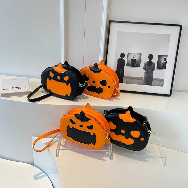 Halloween engraçado abóbora saco cor contrastante crossbody sacos na moda e personalizado bolsa de ombro feminina dos desenhos animados saco do mensageiro