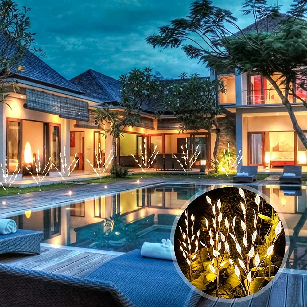 Solar Garden Lights Outdoor, Set of 3 Solar Tree Branch Twig Leaf Lights with Adjustable Branches Solar Stake Lights for Garden