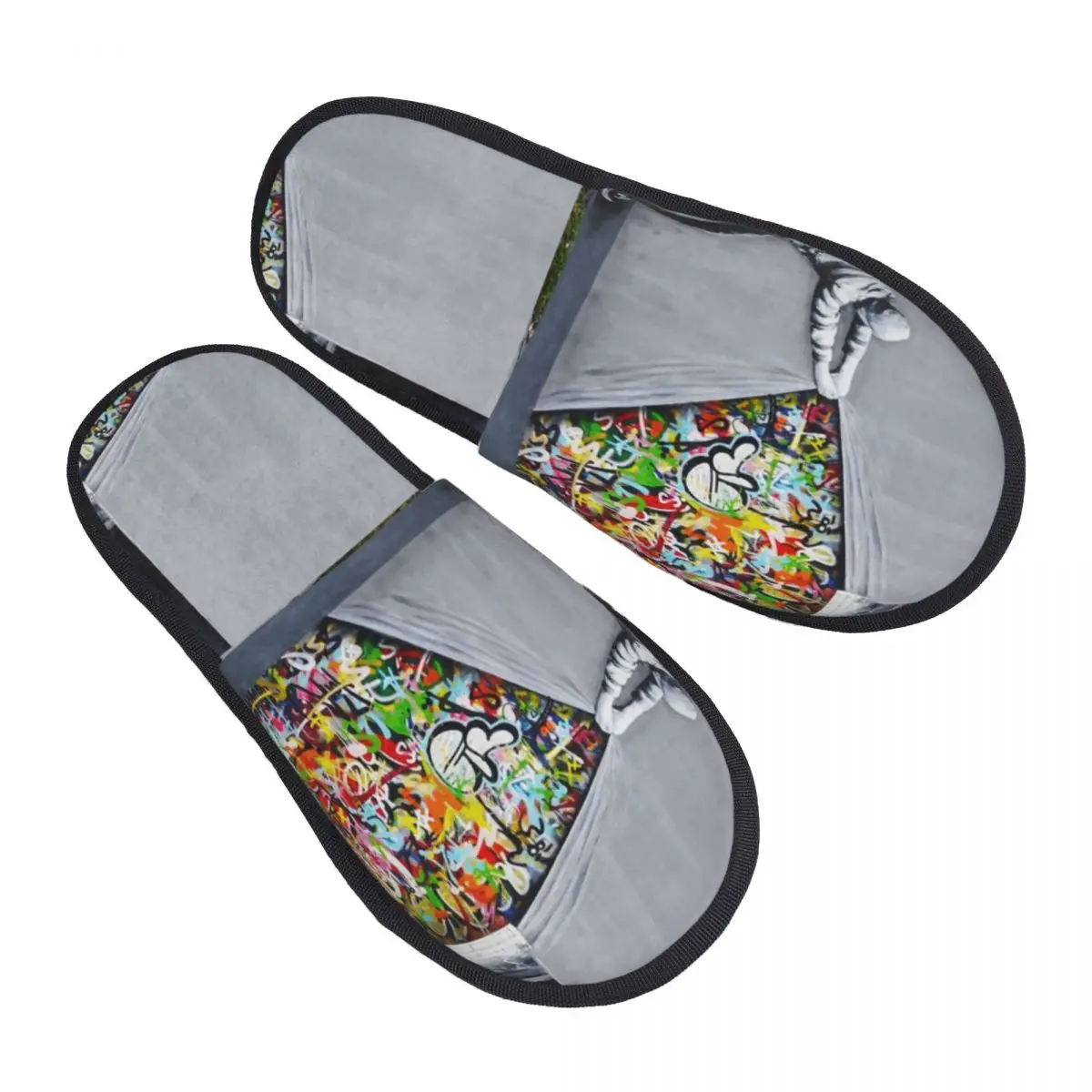 Banksy Uncovering Graffiti Guest Slippers for Bedroom Women Custom Print Street Art House Slipper