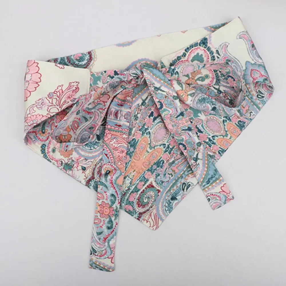 Estilo chinês étnico triangular cintura bordado impressão jeans decoração floral cinto triangular acessórios de roupas borla