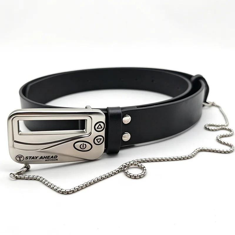 Retro Pager Buckle Belt Women Y2K Vintage Beeper Metal Belt Black PU Leather Chain Decor Punk Waistband