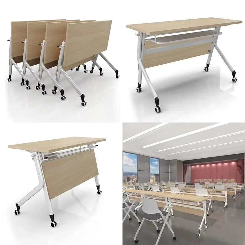 Modern Wooden Conference Table with Folding Design Steel Storage Rack Casters MFC Material for Home and Commercial Use