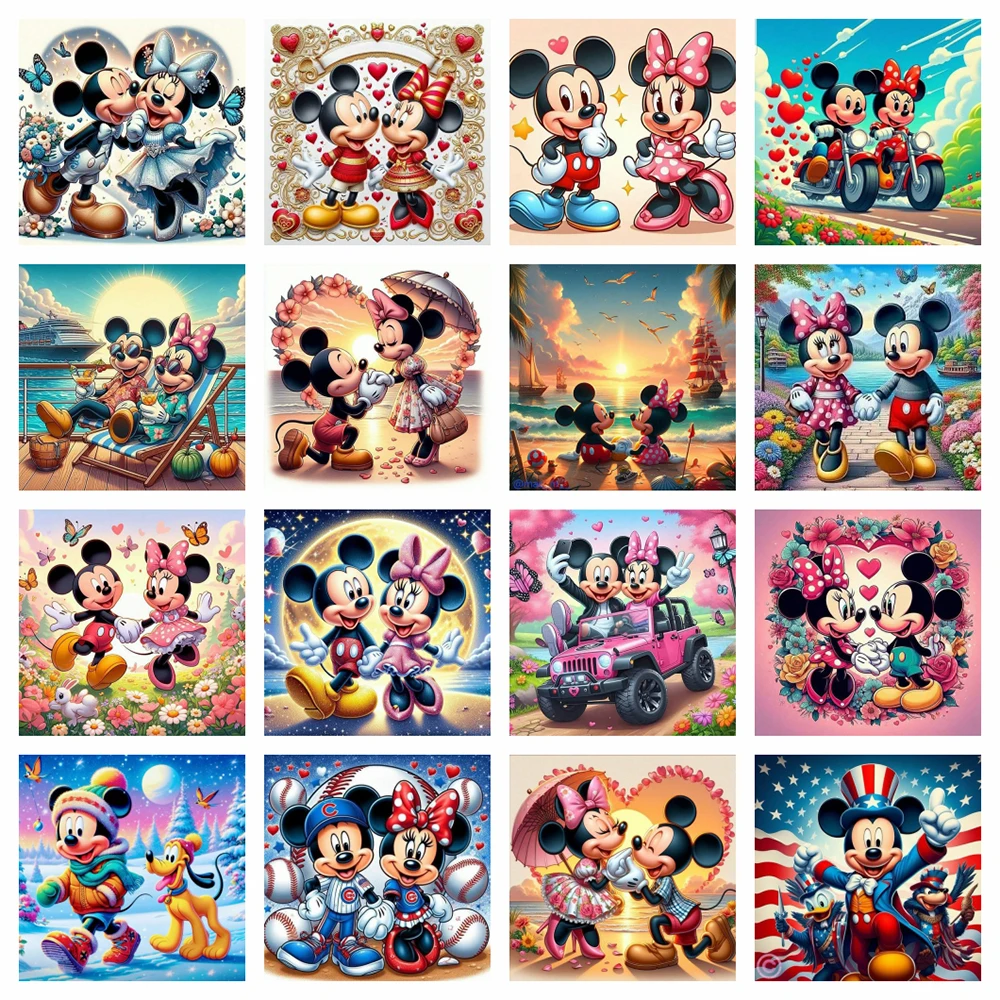 5D DIY диснеевские Круглые бриллианты мультфильм Микки и Минни Ститч фотомозаика подарок ручной работы