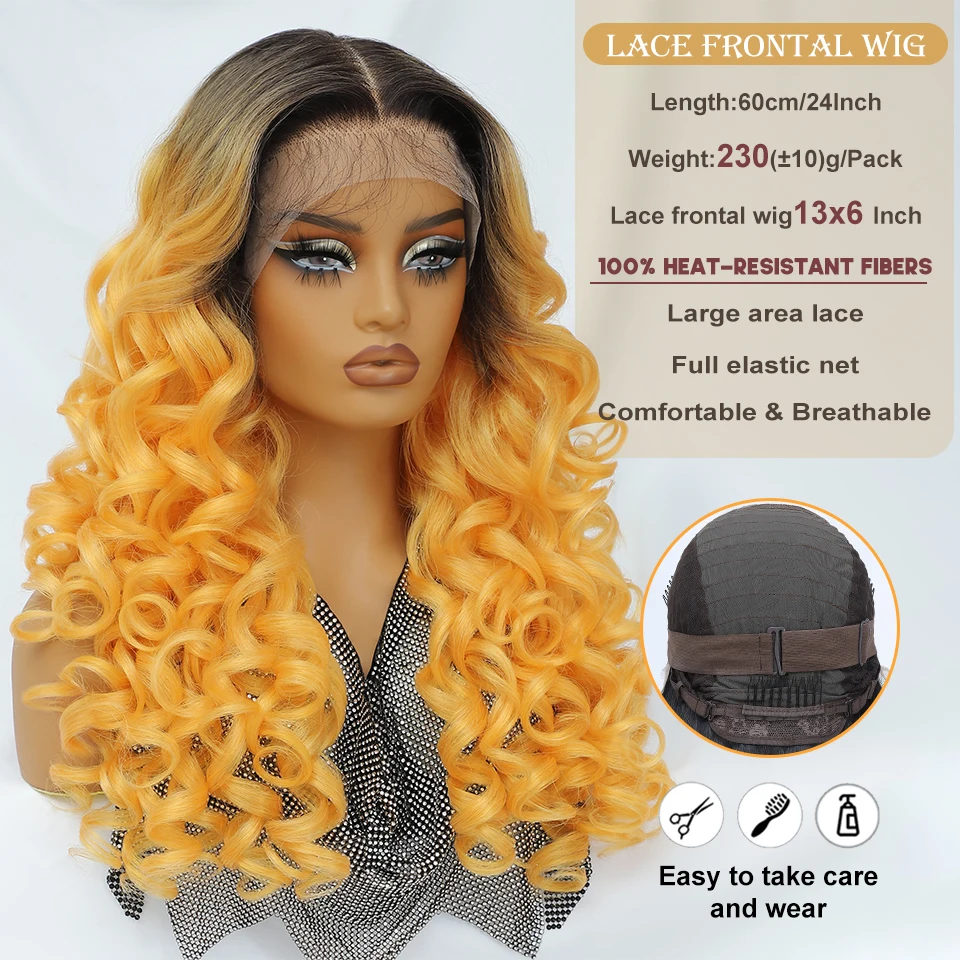 13X6 Latisha Synthetic Lace Front Wigs Pre Plucked Lace Frontal Wig with Babyhair for Women Curly Highlight Ombre Blonde Female