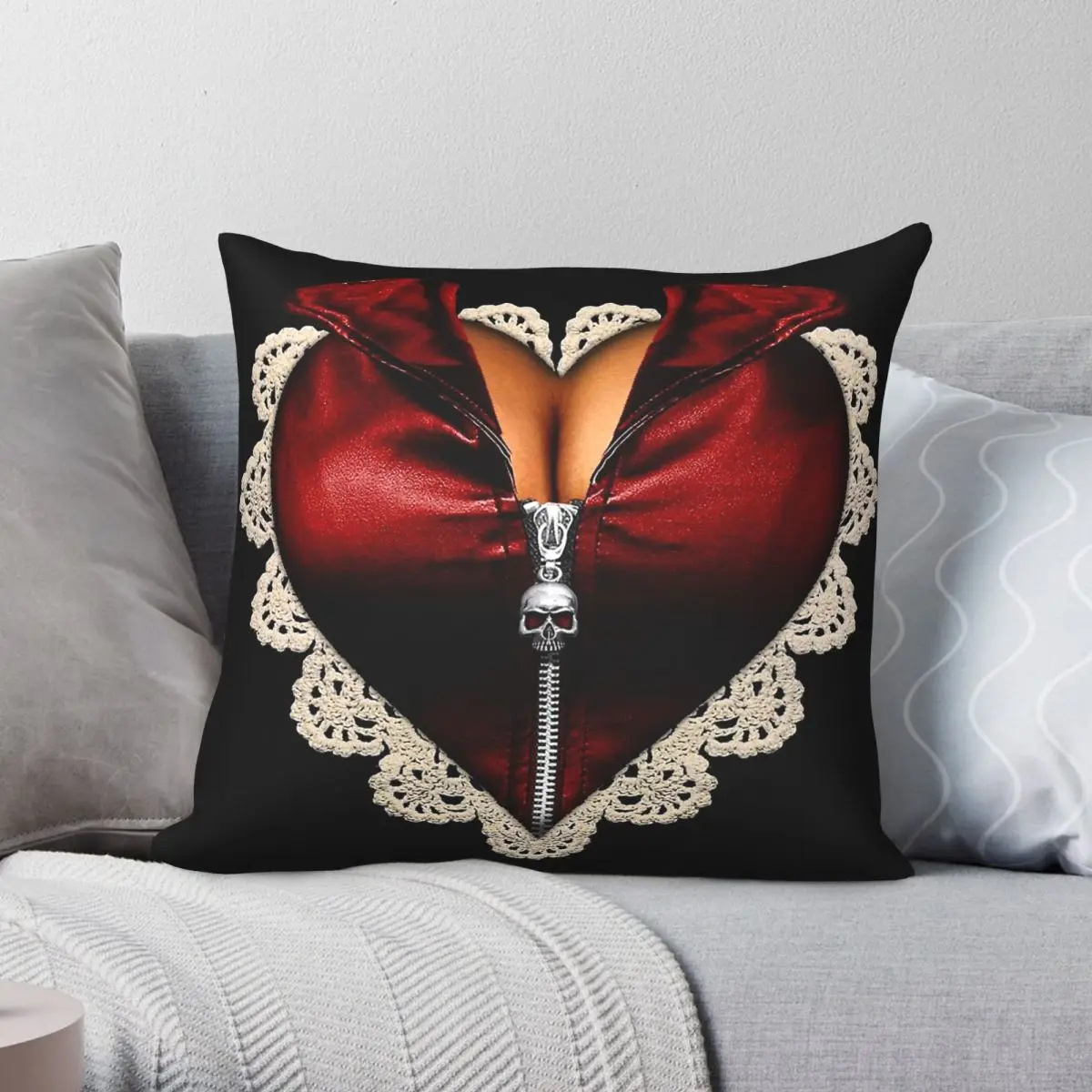 Heart Heavy Metal Valentine Square Pillowcase Polyester Linen Velvet Creative Zip Decorative Home Cushion Cover