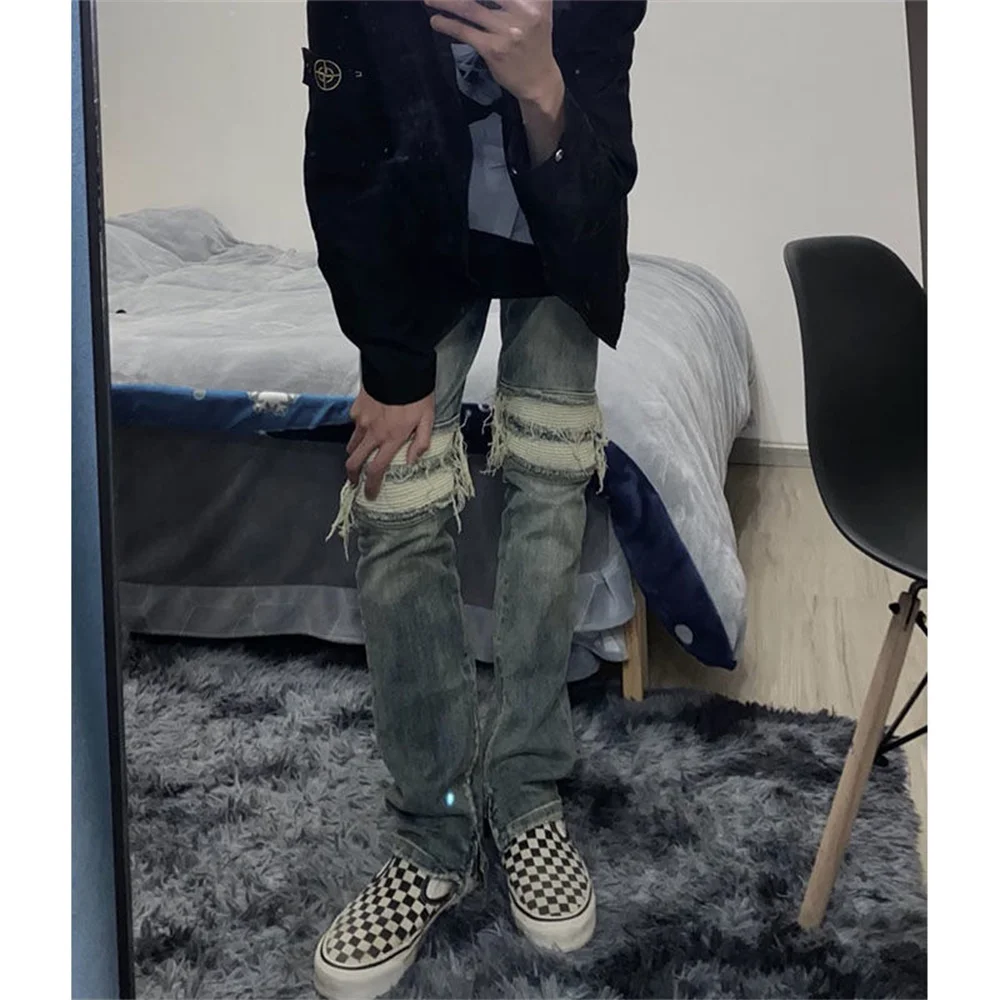 High Street Ripped Jeans Male Ins Tide Brand Hip-hop Wide-leg Pants Summer Thin Section Straight Loose Casual Old Pants