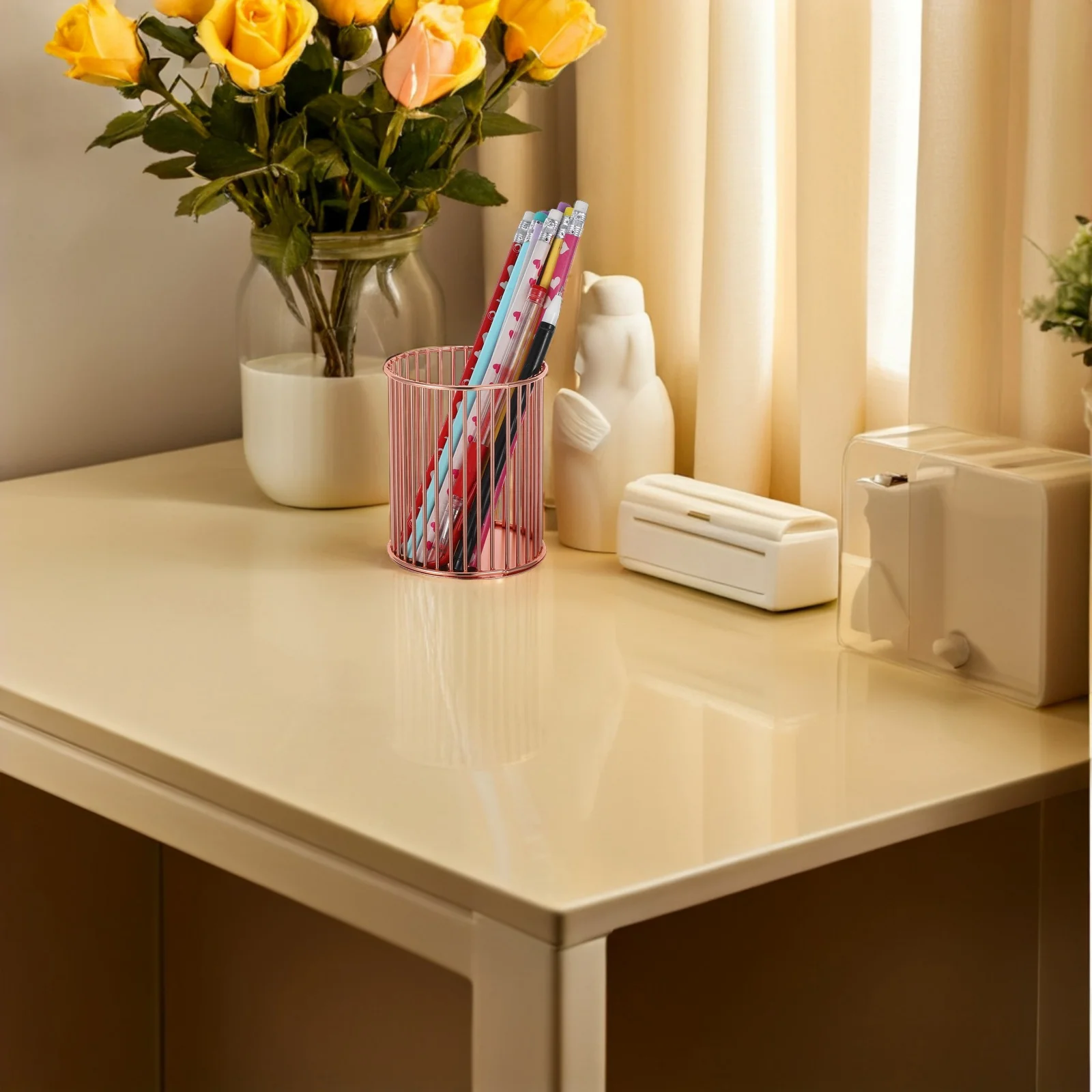 

2Pcs Metal Pen Holder Iron Craft Pencil Storage Bucket for Desk Makeup Brushes Organizing Office Home Classroom Vanity Supplies