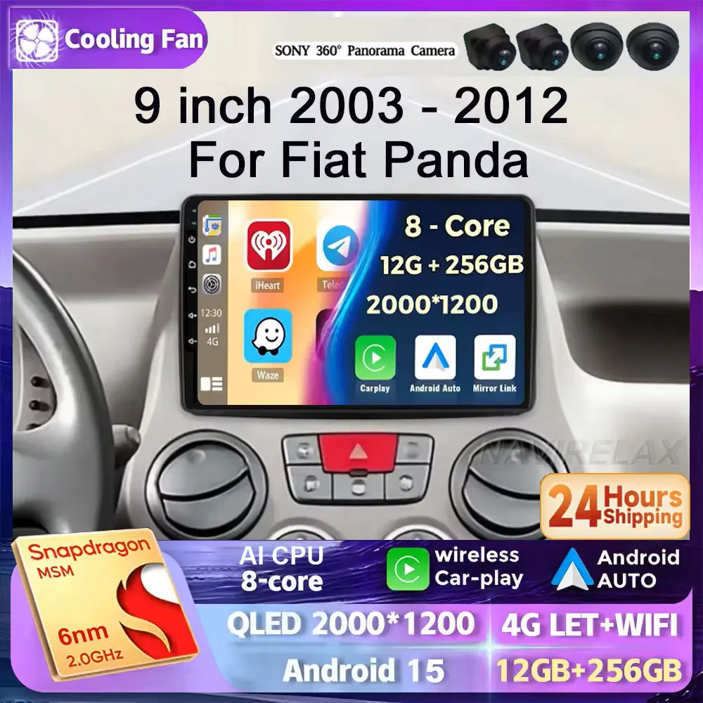 

Автомобильное радио Android 15 для Fiat Panda 169 2003 2004 2005-2012 Carplay Авто GPS-навигация 360 Камера Стерео 2 Din Видеоплеер BT