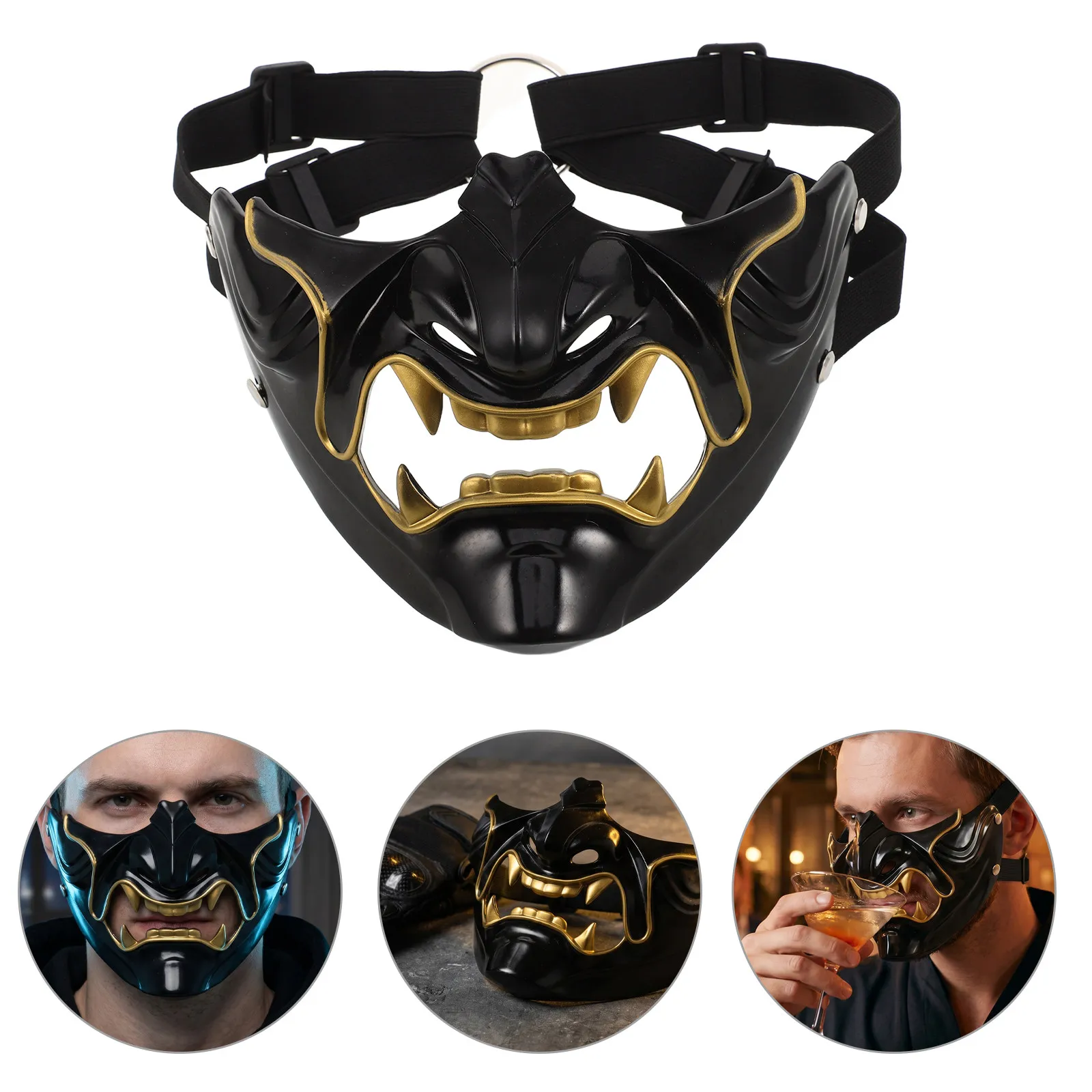Samurai Half Face Mask Resin Cosplay Party Festival Costume Japan Halloween Scary Prop Samurai Mask