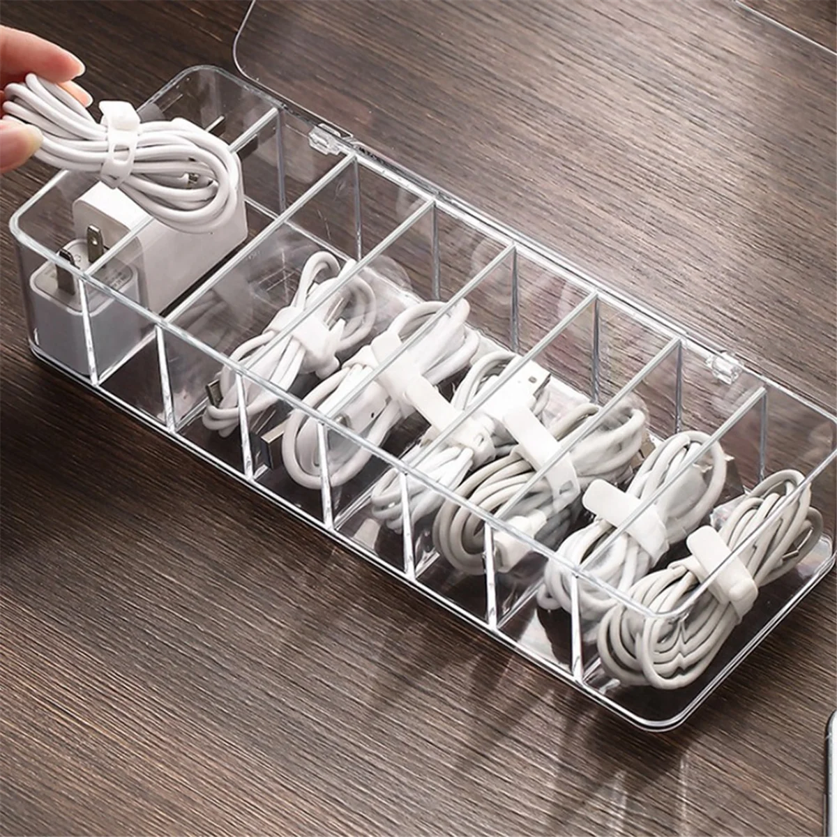 Multifunctional Headset Data Charging Line Cable Storage Box Transparent Data Line Storage Container for Desk Stationery