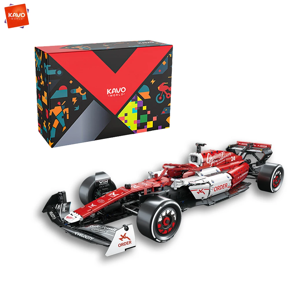 KAVOWORLD 1768-delige rode raceauto bouwstenen 1:8 Technic voertuigmodel met realistische details DIY bouwset voor autoliefhebbers