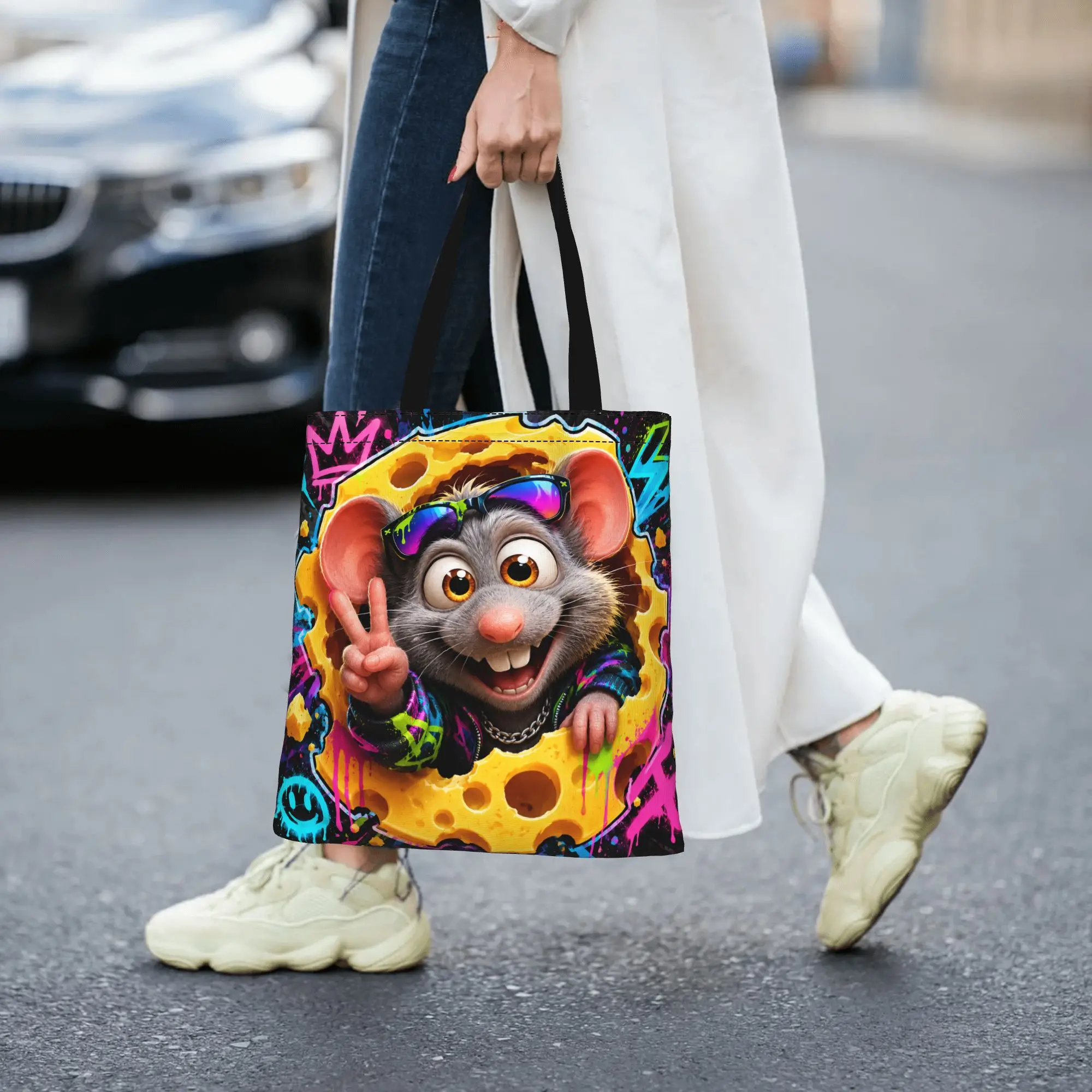 Customized Cute hamster theme Women's Bag Shopping Bag Reusable Double Sided Canvas Tote Bag Shoulder  Handbag Its bags