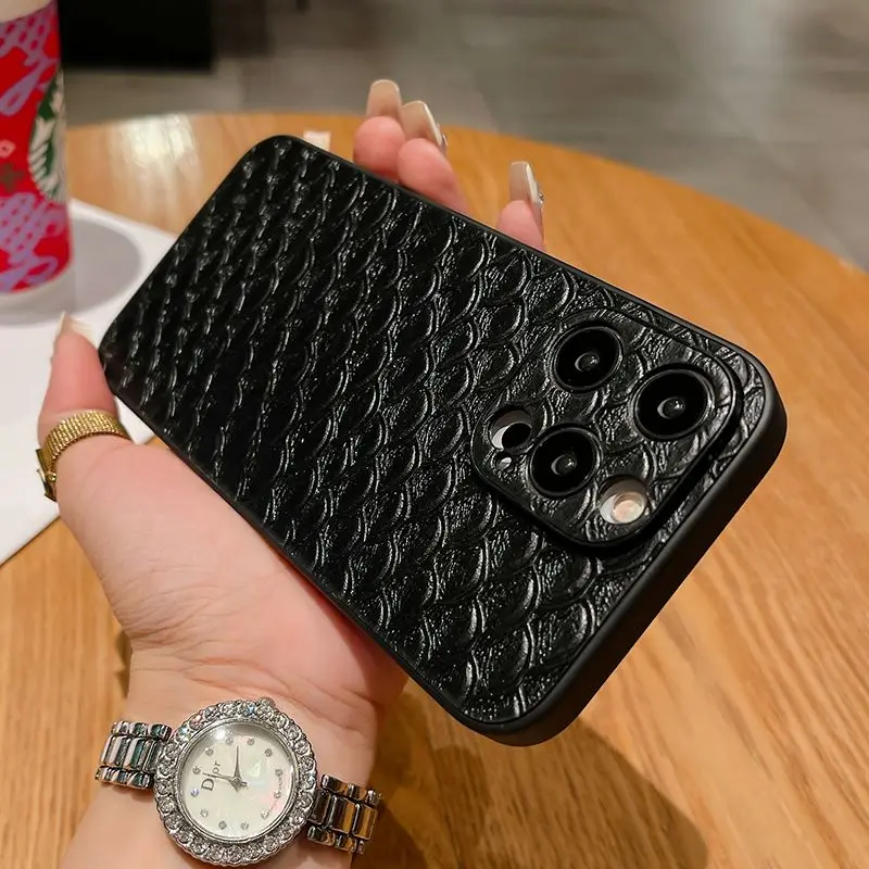 

Stereo iPhoneX Fish Scale iPhone11 Leather iPhone15Promax Case iPhone14 Full Cover iPhone13Pro Slip Resistant iPhone12