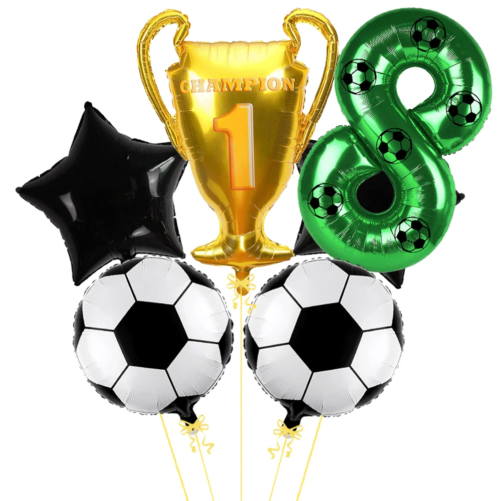 Soccer Balloons Gold Championship Trophy Balloon 32 Inch Green Foil DIY Number Balloons Kids Birthday Football Party Decorations