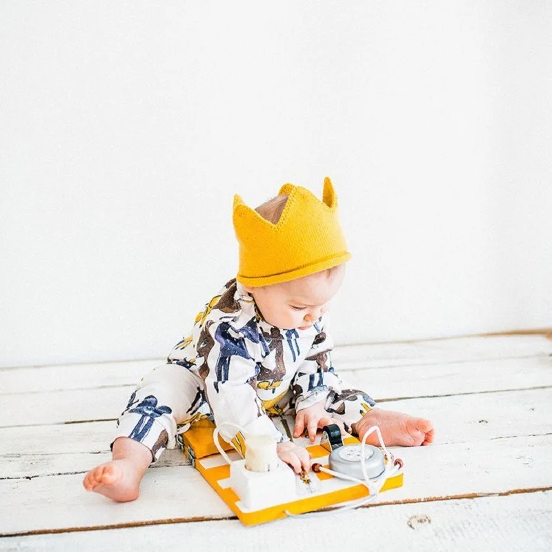 Knitted Crown Baby Headband Hat Autumn Winter Newborn Empty Top Cap Solid Color Infant Toddler Beanie Headband Photography Props - view 2