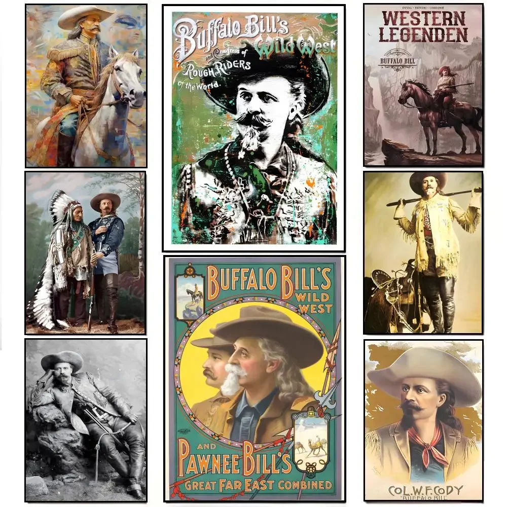Historical Figure Western William Buffalo Bill Cody Poster Artwork Self Adhesive Indoor Wall Hanging Room Decor Gift