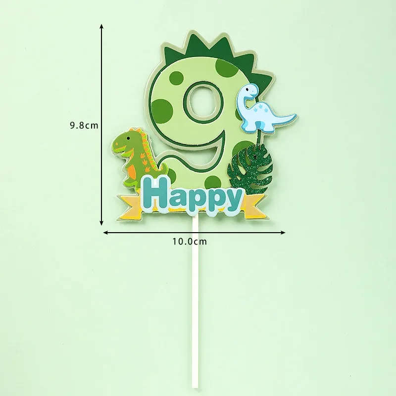 0-9 Numbers Cake Topper Happy Dinosaurs Baby Kids Happy Birthday Wedding Anniversary Party Cake Decor DIY Baking Cupcake Flags