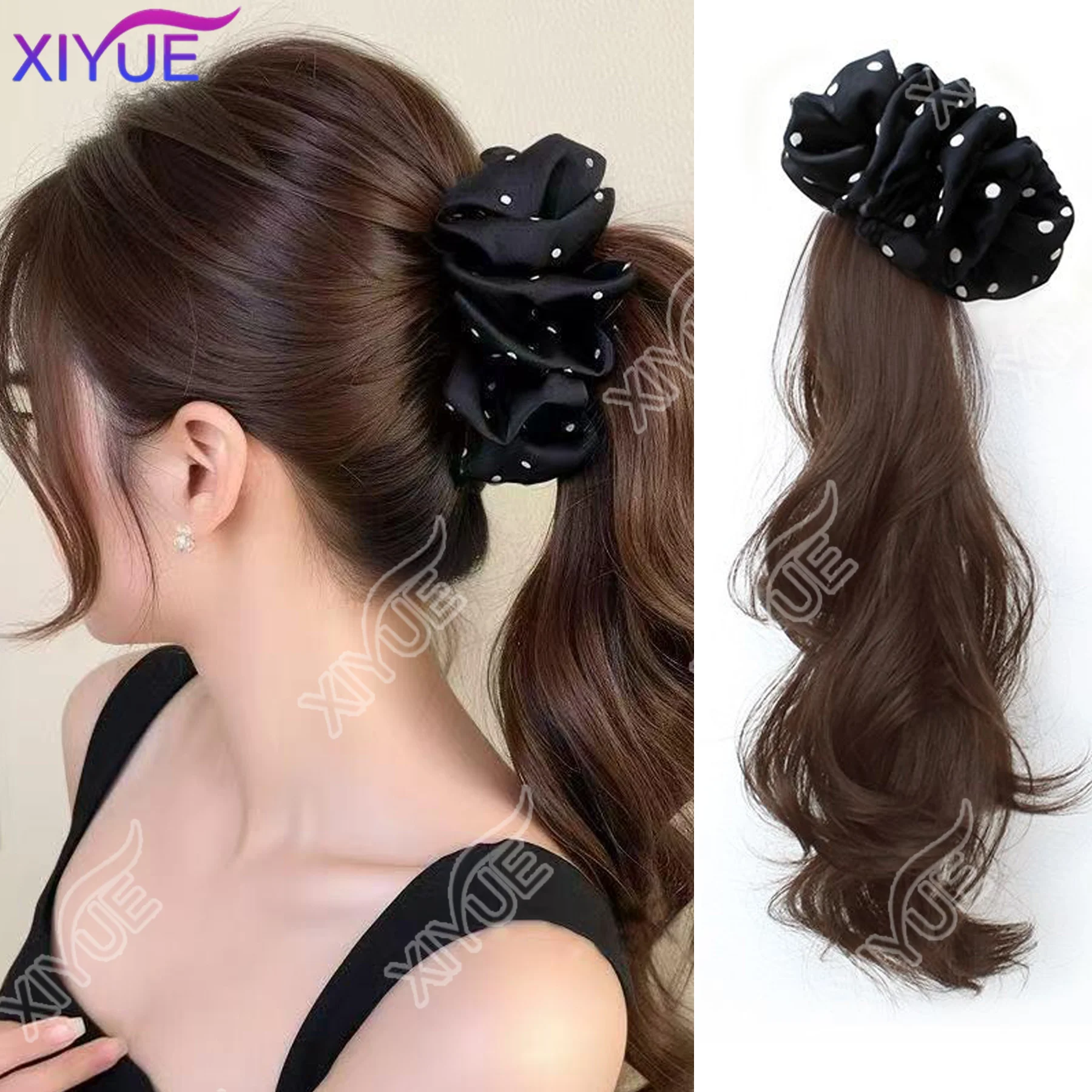 

XIYUE синтетический элегантный тканевый зажим с принтом в корейском стиле, многослойный вьющийся хвост с низкой завязкой, натуральный хвост, коготь