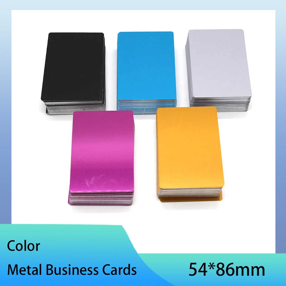 100Pcs Color Metal Business Cards 54x86mm Engraving DIY Card Office Supplies Aluminum Blank Laser CNC Engraved Card 0.19mm Thick