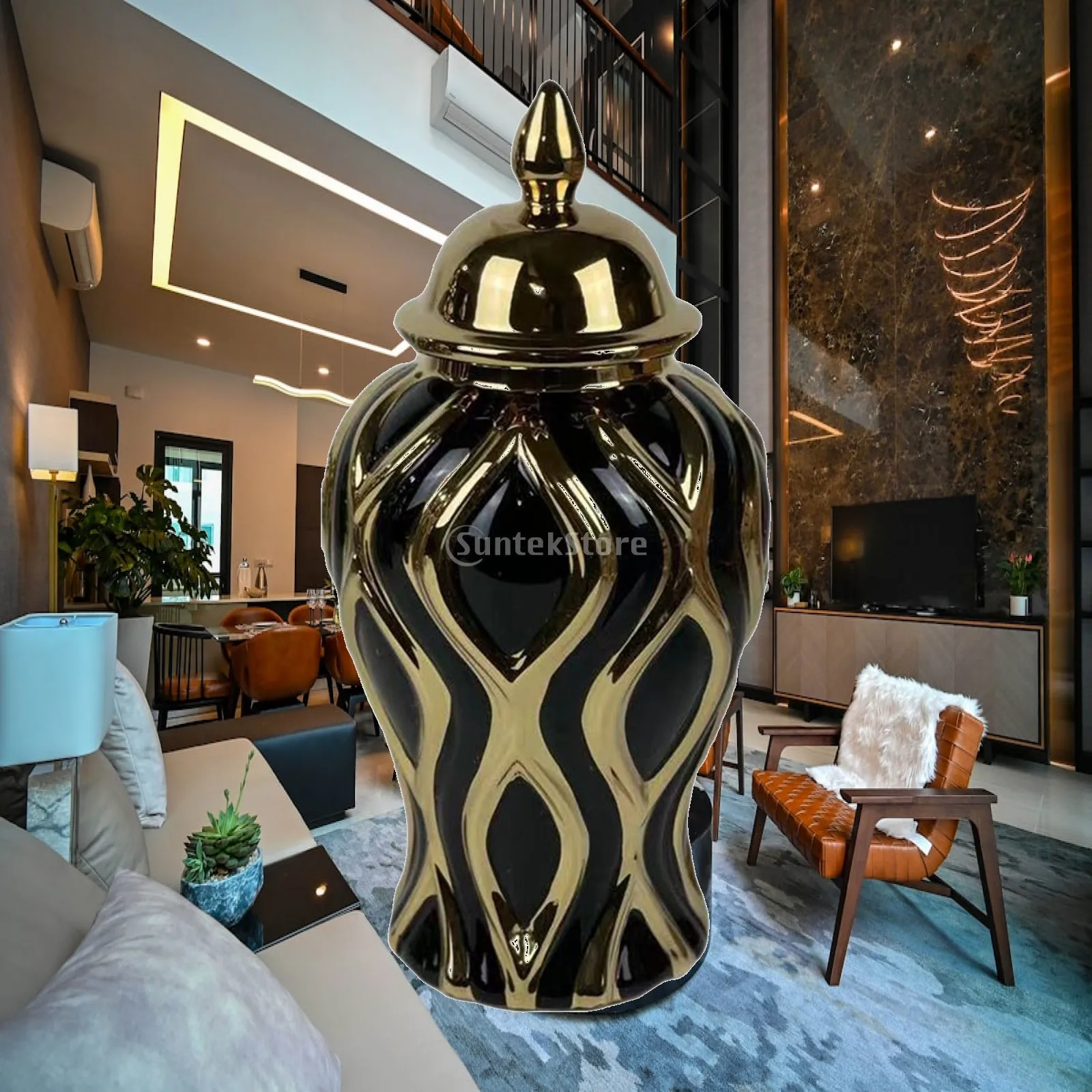 Porcelain Ginger Jar Handicraft Modern Flower Vase Ginger Jar with Lid for Living Room Home Bookshelf Entryway Decoration