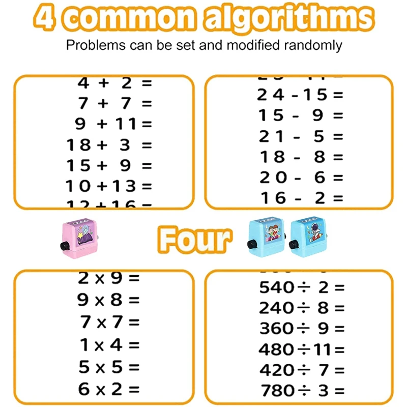 Ensemble de tampons d'addition, de soustraction, de multiplication, de division, de formation arithmétique pour enfants de l'école primaire