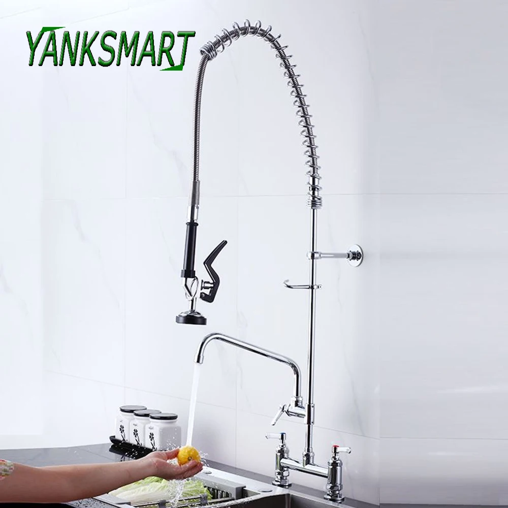 

YANKSMART Kitchen Faucet with Pull Down Pre-Rinse Sprayer 360 Degree Rotation Spout Center Faucets Sink Mixer Water Cuisine Tap