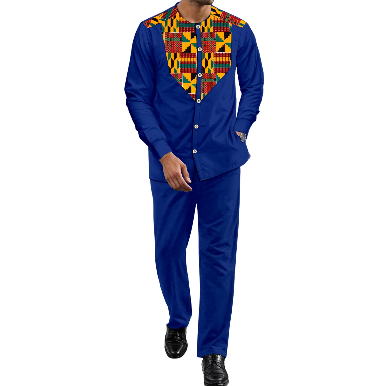 African Dashiki for Men，2 Piece Shirt Pants African Wax Fabric Patchwork Tribal Suits FF2416221 2