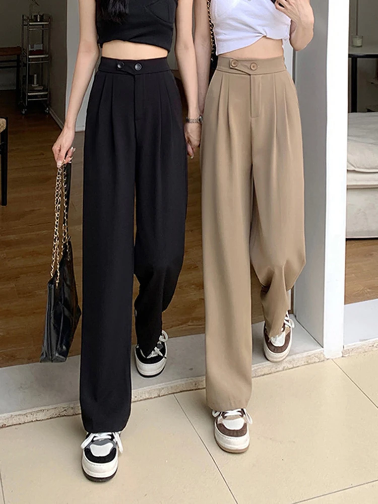 Zoki Korean S-4Xl Women Suit Wide Leg Pants Summer Thin High Waist Straight Trousers Fashion Office Lady Harajuku Casual Pant