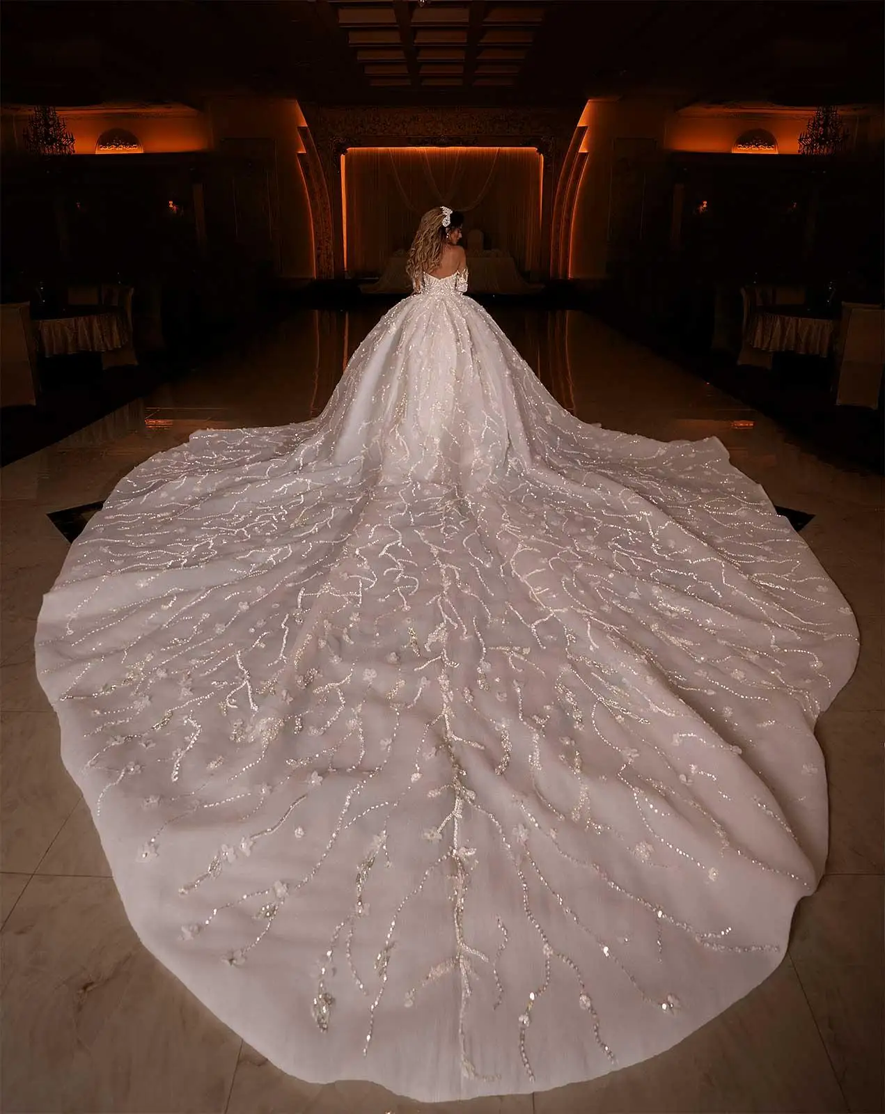 Robes de mariée en dentelle avec appliques et paillettes, robe de Rhà manches longues, robe de train de balayage, vêtements éducatifs pour les patients, tout ce qui est sur mesure, bijou, nouveau