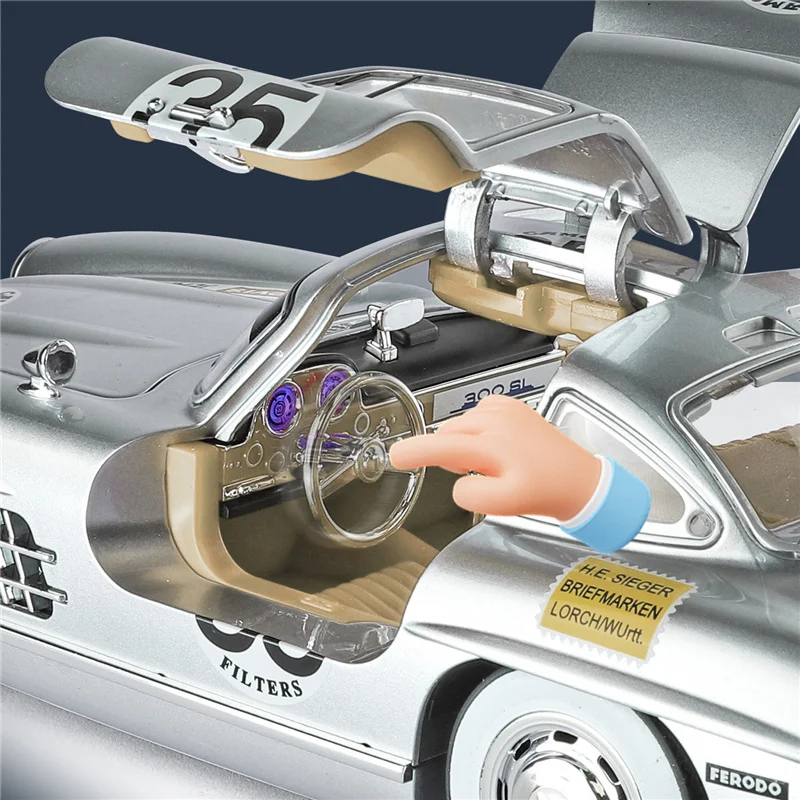 Coche deportivo de aleación Vintage 1:18 300SL, modelo de Metal fundido a presión, vehículo Retro clásico, modelo de coche, simulación de sonido y luz, juguete para regalo para niños