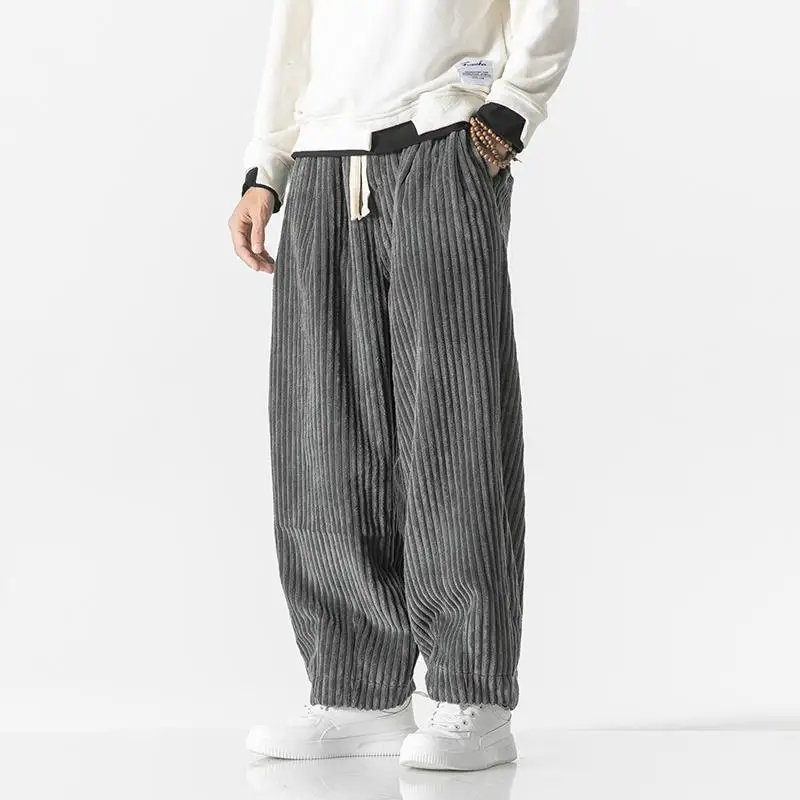 2024 Spring New Men Harajuku Vintage Corduroy Loose Pants Chinese Style Casual Bound Feet Large Size Fashion All-match Trousers