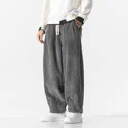 2024 Spring New Men Harajuku Vintage Corduroy Loose Pants Chinese Style Casual Bound Feet Large Size Fashion All-match Trousers