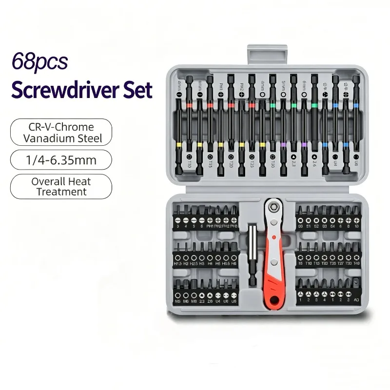 36/40/68PCS Screwdriver Bit Set with Color-Coded Bits & Ratchet Driver, CR-V Steel Driver Bits for Auto, Home & Workshop Use