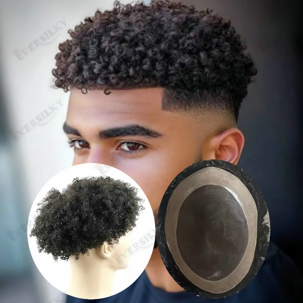 

Super Durable Mono NPU Men's Wig 8MM Kinky Curly Human Hair Toupee For Men 10mm/12mm Weave Hair Replacement System Prosthesis