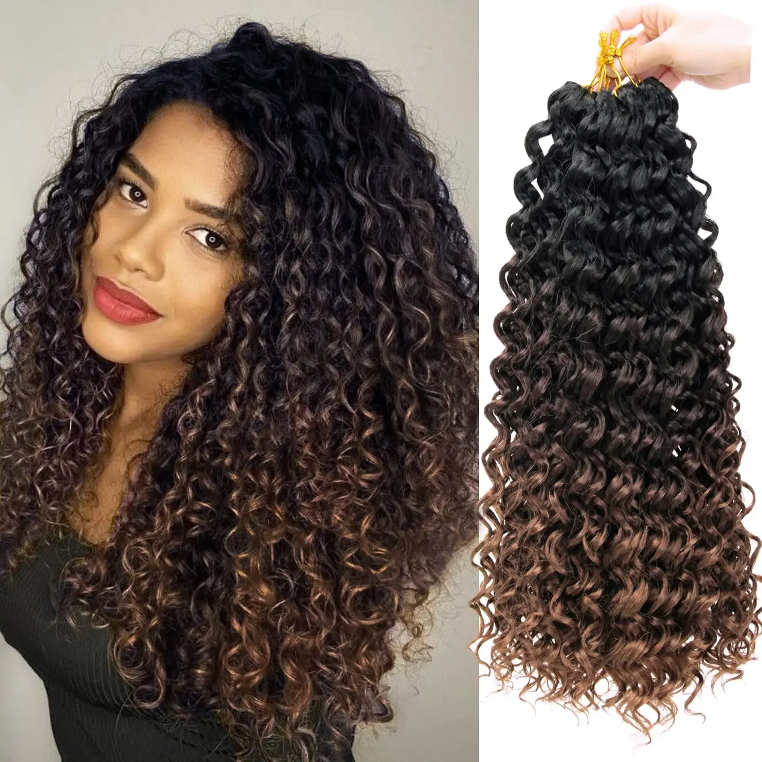 GoGo Curl Synthetic Crochet hair Ombre Bohemian Crochet Braid Deep Wave Braiding hair Extensions 18 inch Water Wave Crochet hair