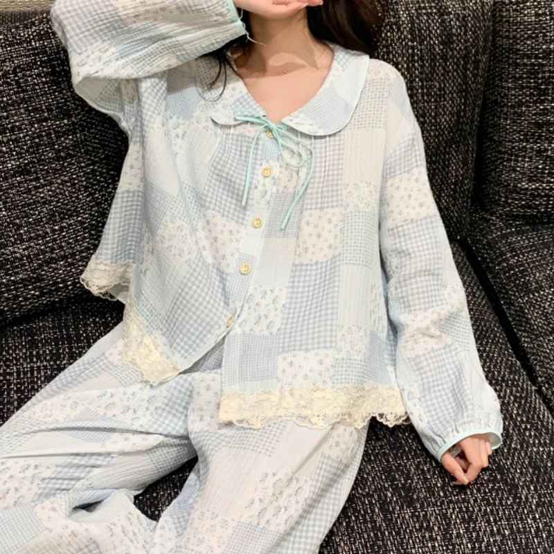 

Pure Cotton Pajamas for Women 2025 New 100% Cotton Women's Home Wear Suit Long Sleeves Can Be Worn Outside in Summer