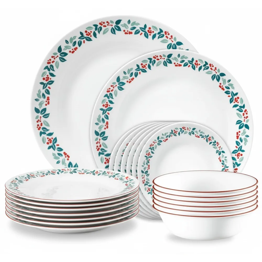 

Набор рождественской посуды из 18 предметов, устойчивые к сколам трехслойные стеклянные тарелки и миски, легкая праздничная посуда