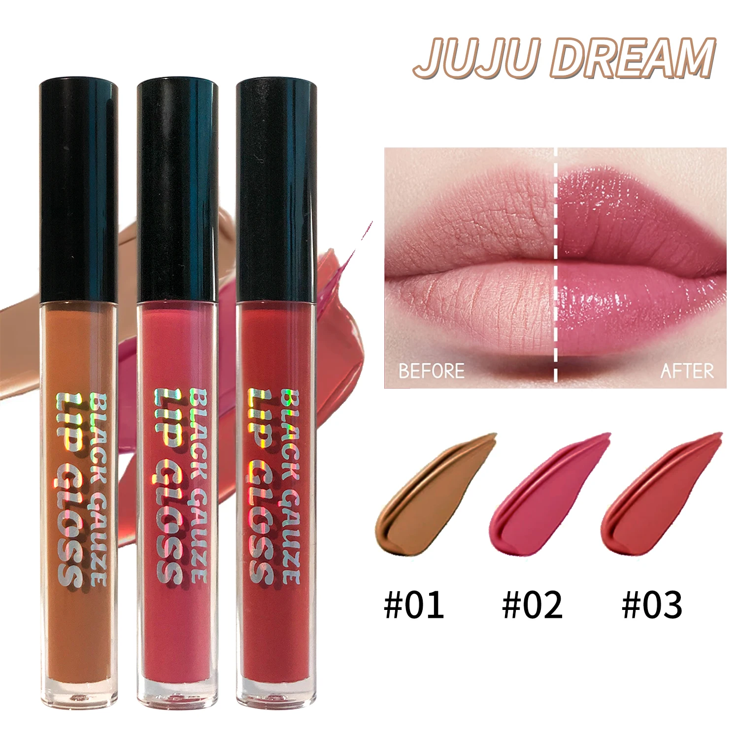3 Pcs Glossy Lip Gloss Set - Berry & Red & Nude, long-lasting, moisturizing liquid, Glimmer, Valentine's Day & Mother's Day gift