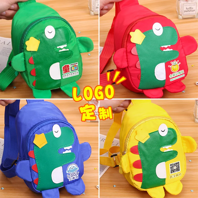 Cartoon Dinosaur Crossbody Bag Canvas Mini White Shoulder Backpack Stationery Storage Pouch Bag