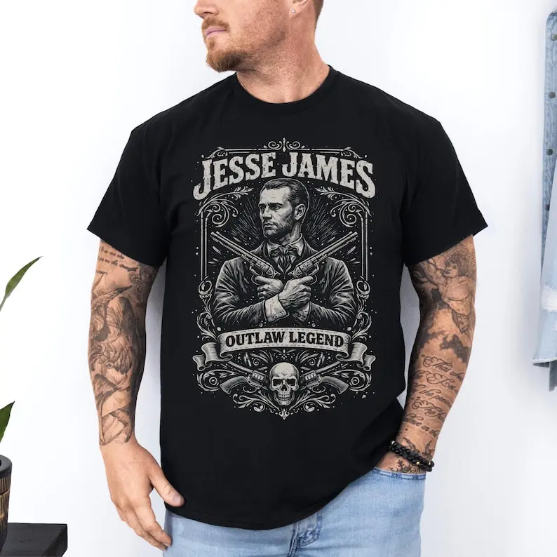 Jesse James T-Shirt: Outlaw Legend Western Graphic Tee | Wild West Gunslinger Americana Unisex Tee T-shirt Shirt