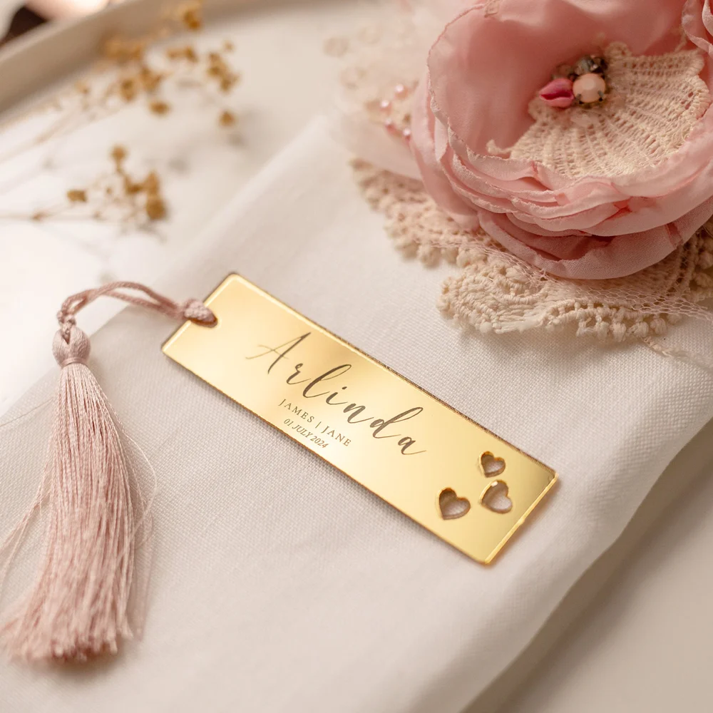 10/30pcs Personalization  Place Cards Gold Acrylic Mirror Tag Perforated with tassels Wedding Table Name Tag Guest Place Cards