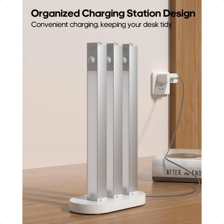 6パックLEDアンダーキャビネットライト、充電ステーション付きワイヤレス、7つの充電式モーションセンサーライト、屋内調光可能なクローゼットライト