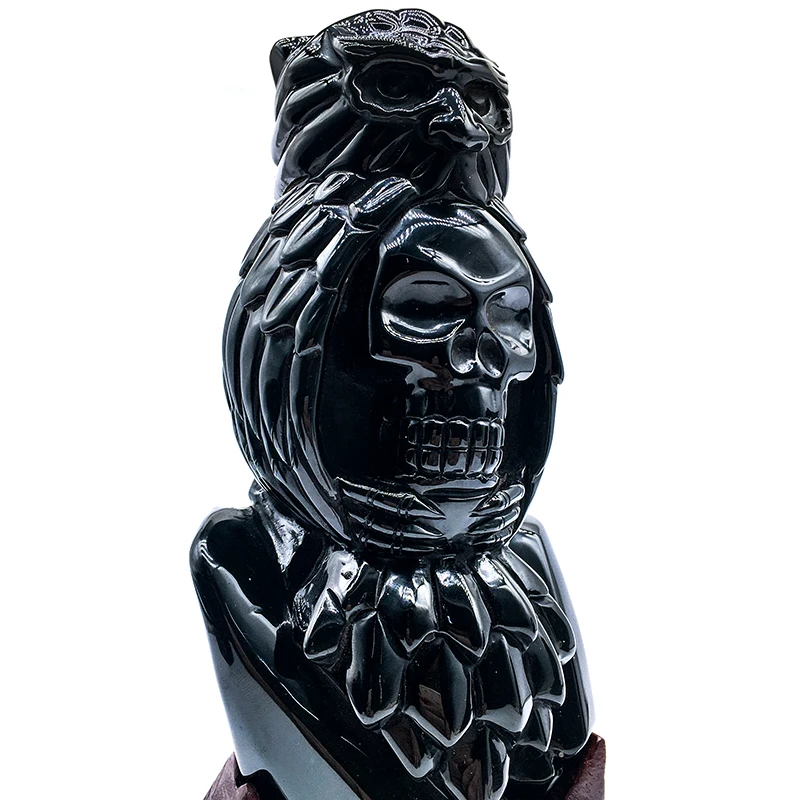 Natural crystal rainbow obsidian owl crystal carving polished obsidian skulls with customise stand for decoration