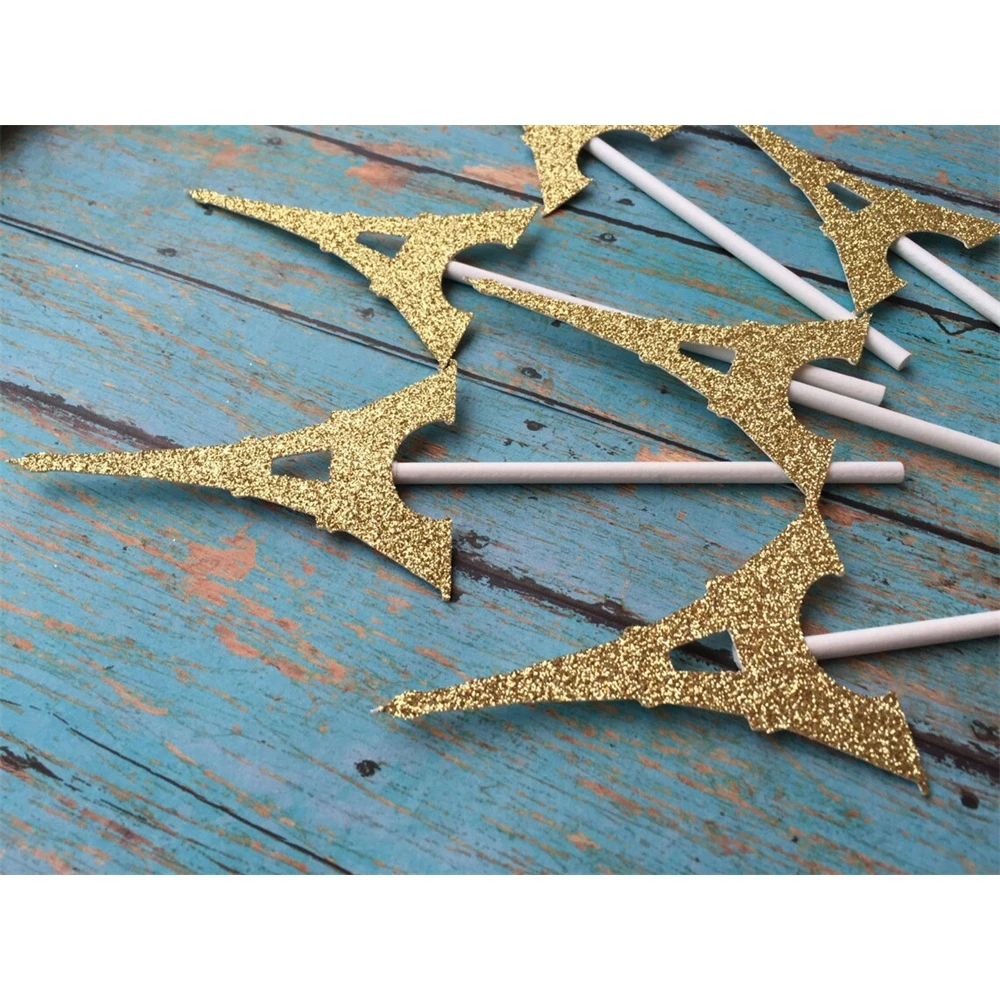 24pcs Paris Theme Cupcake Topper, Eiffel Tower Cupcakes, Bridal Shower Cupcake Toppers, Wedding Cupcake, Parisian Cupcakes, Gold