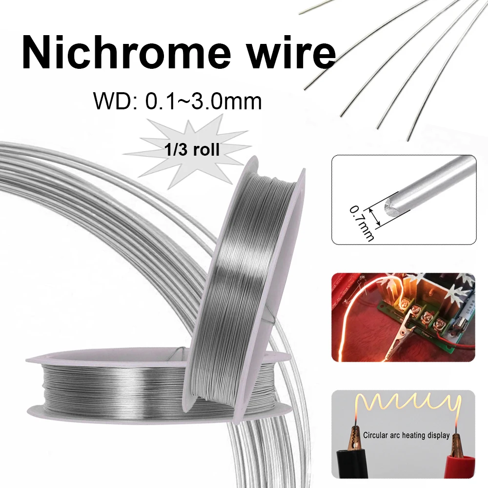 1/3 rolo 0.1mm - 3.0mm Fio de alta temperatura Fio resistente ao nicromo Linha de processo de fio de suporte universal (comprimento 1/5/10M)