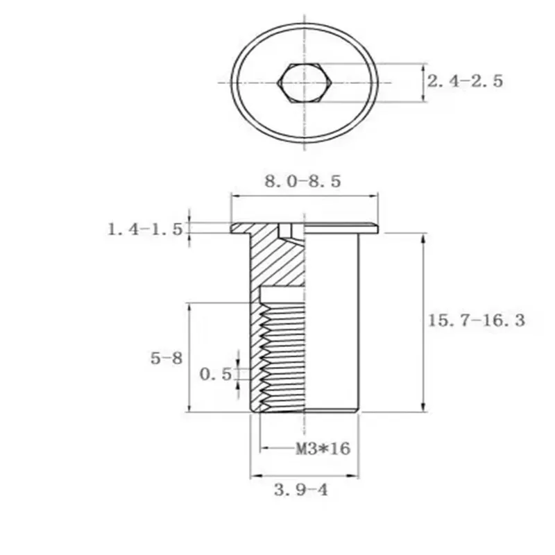 M5x20 100pcs DIN7500C Pan Head Inner Torx Triangle Screws and 100 pcs  M3x16 304 Stainless Steel Barrel Nut