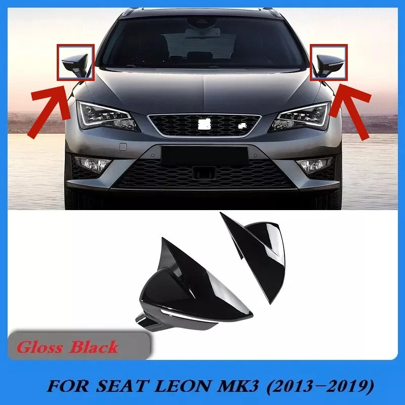 

2pcs ABS Wing Mirror Cover Caps Left Right For Seat Leon Mk3 2012 Onwards Gloss Black Automobiles Exterior Parts