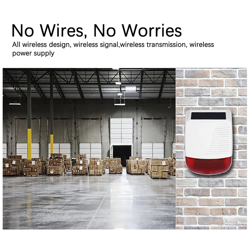 433MHz Wireless Outdoor Solar Siren 120m Wireless Transmission Distance ≥110dB Volume Alarm Sirens 180 Days Standby Time