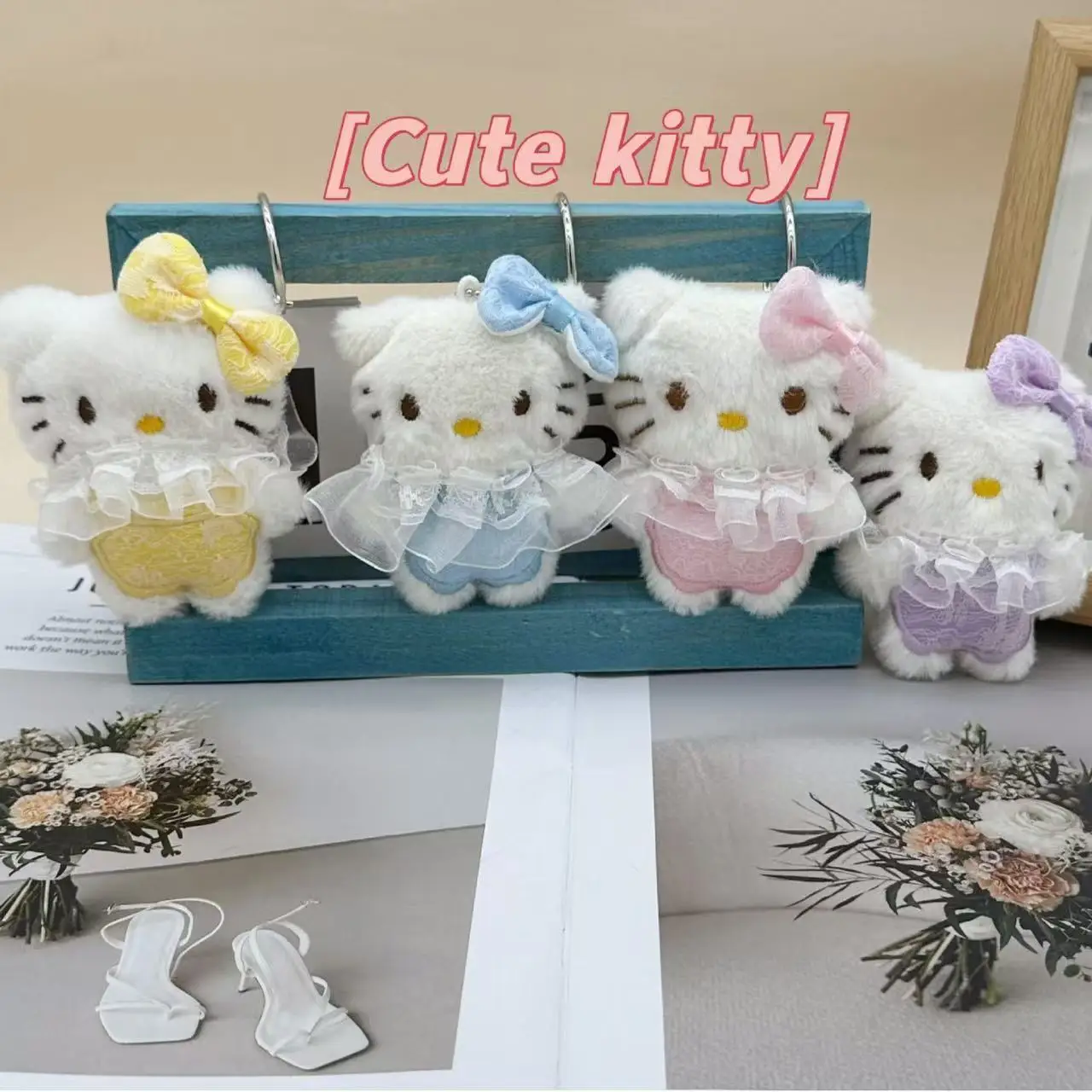 1/5 Pcs Sanrio Hello Kitty Cute Skirt Cat Pendant Plush Cartoon Cat Student Bag Hanging Decoration Accessories image 5